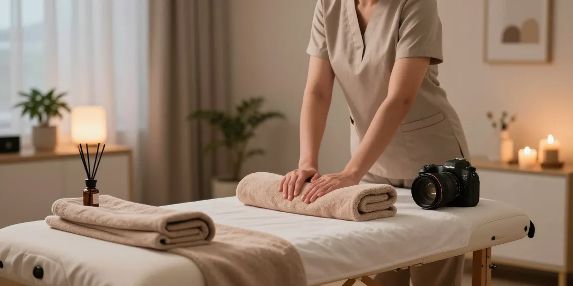동탄출장안마 service setup in a tranquil home massage environment with essential oils and soothing decor.