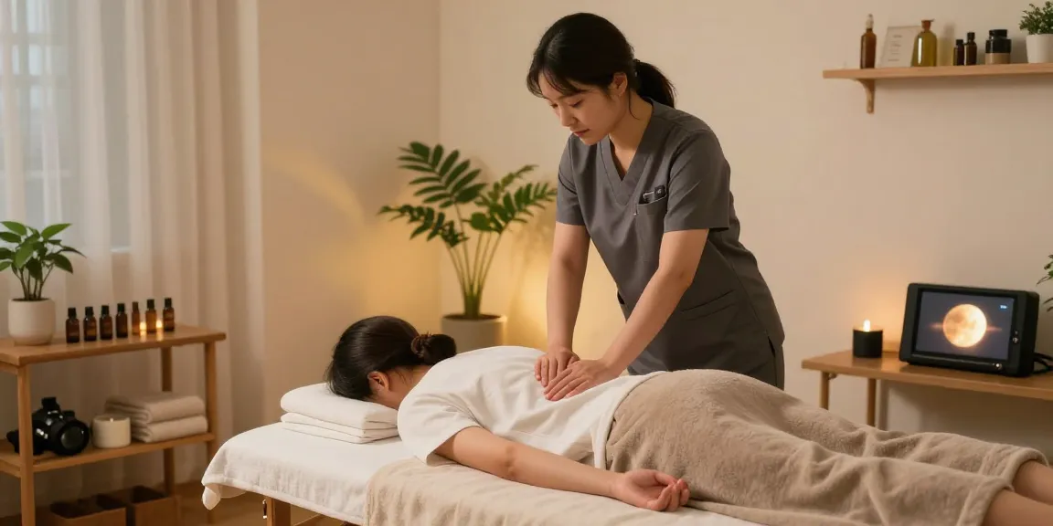 Relaxing 성남출장안마 session in a cozy home wellness setting.