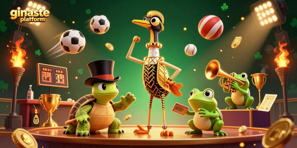 Engage with the ginaste platform through an exciting 3D gaming scene filled with vibrant characters and sports elements.