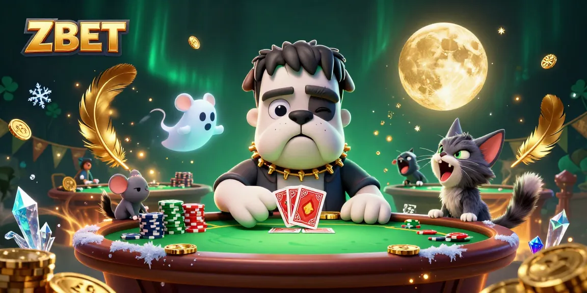 ZBET pulls in excitement as the Frankenstein bulldog deals cards at a spooky poker table surrounded by enchanting elements