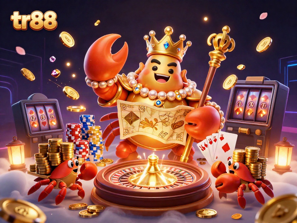 Experience thrilling gameplay with tr88 featuring a golden crab emperor amidst vibrant casino elements.