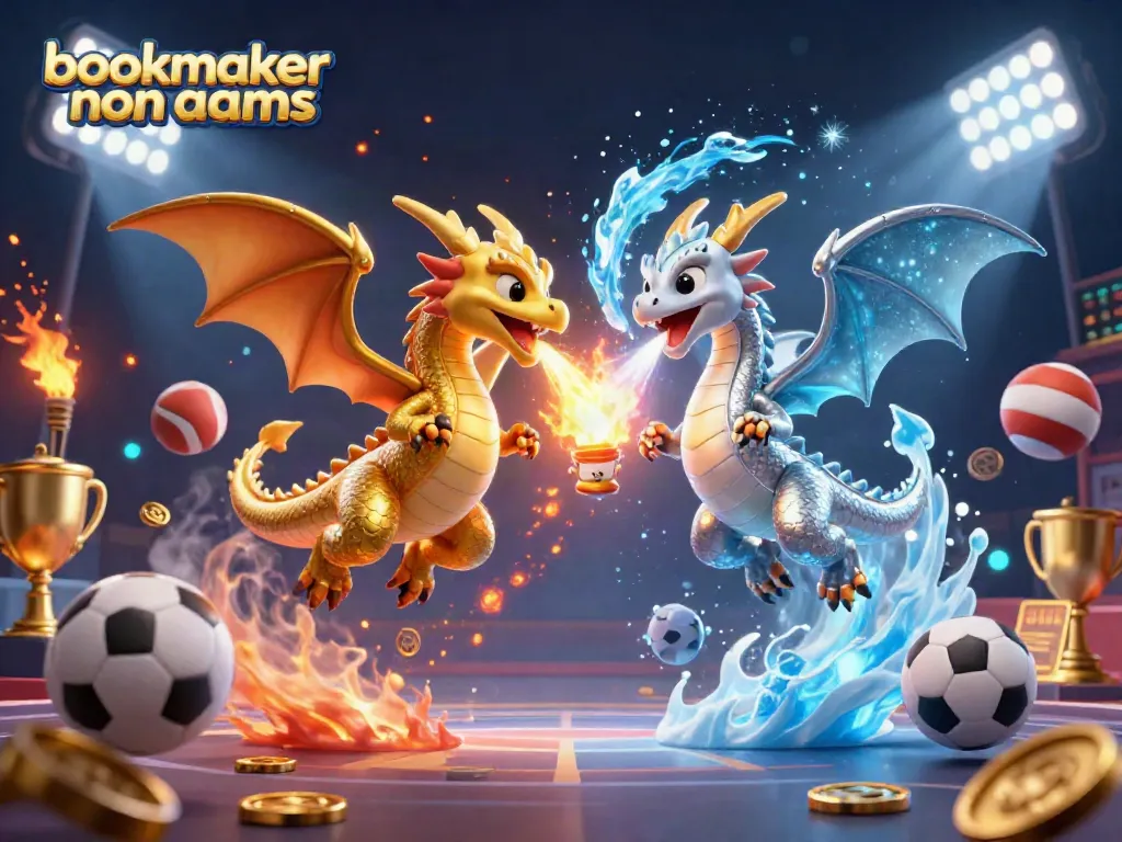 Trova opportunità nei bookmaker non AAMS con draghi e sport coinvolgenti in un'illustrazione dinamica.