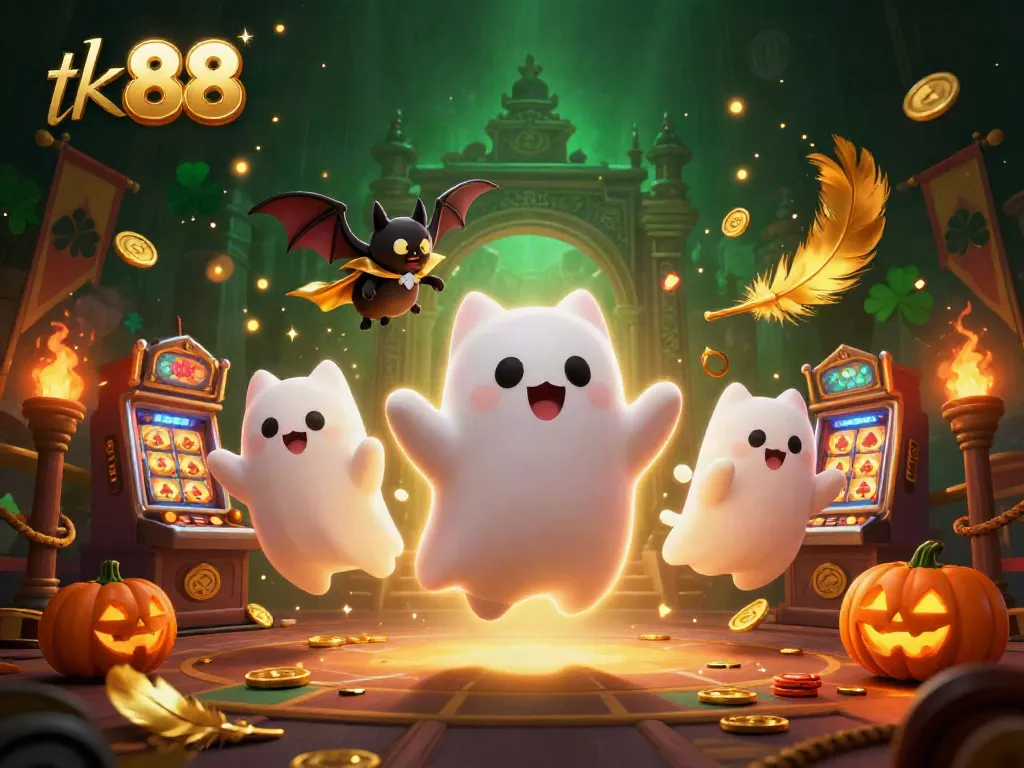 Engage with thrilling gaming at tk 88, where a ghost cat and bat explore a haunted casino mansion.