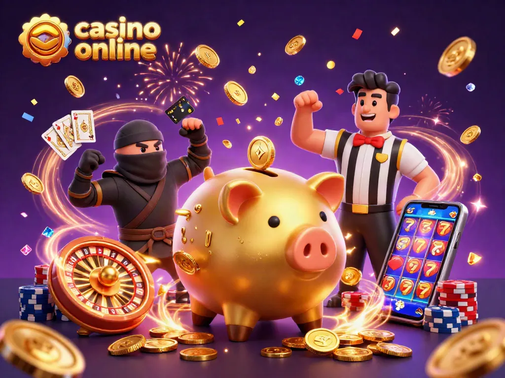 Disfruta de la emoción en el casino online con un encuentro épico entre un luchador de cerdo dorado y un ninja por tesoros brillantes.