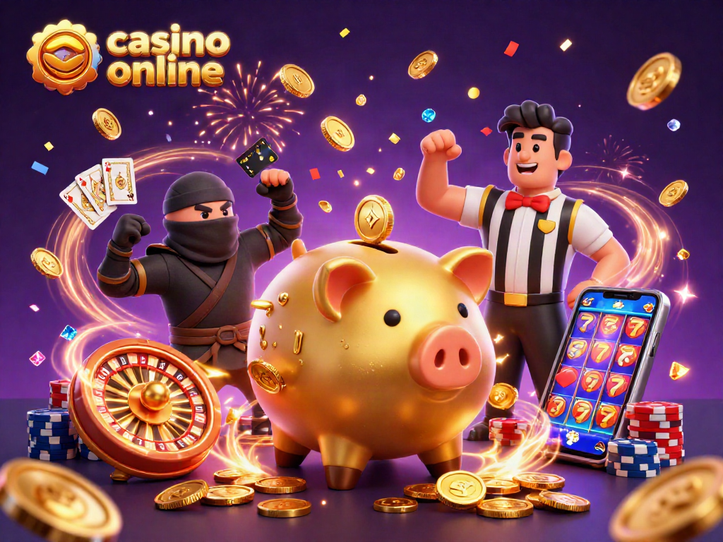 Disfruta de la emoción en el casino online con un encuentro épico entre un luchador de cerdo dorado y un ninja por tesoros brillantes.