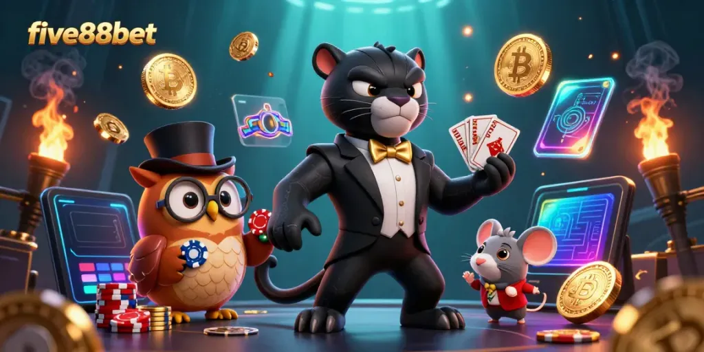 Experience the excitement of five88bet with a stylish blackjack scene featuring engaging characters.