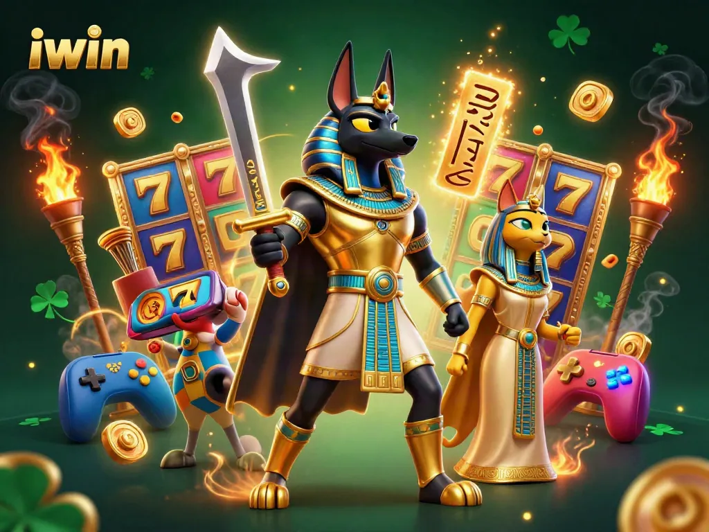 Spin the reels and win with iwin's vibrant casino adventure illustration featuring dynamic characters.