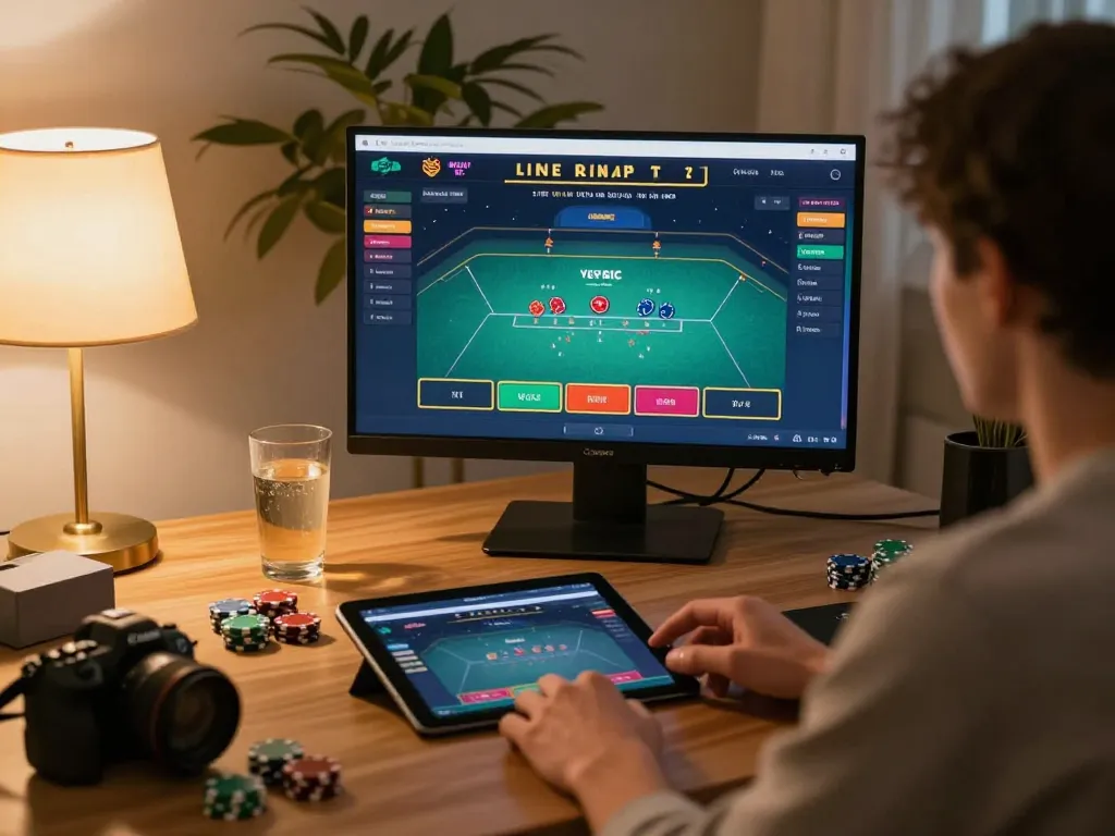 VIPWIN players enjoying live dealer blackjack on their tablet at home, engaging in immersive online gaming experience.