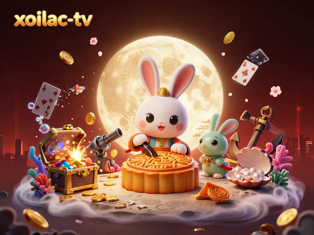 Experience thrilling moments with xoilac-tv in a vibrant 3D scene filled with gaming elements and characters.