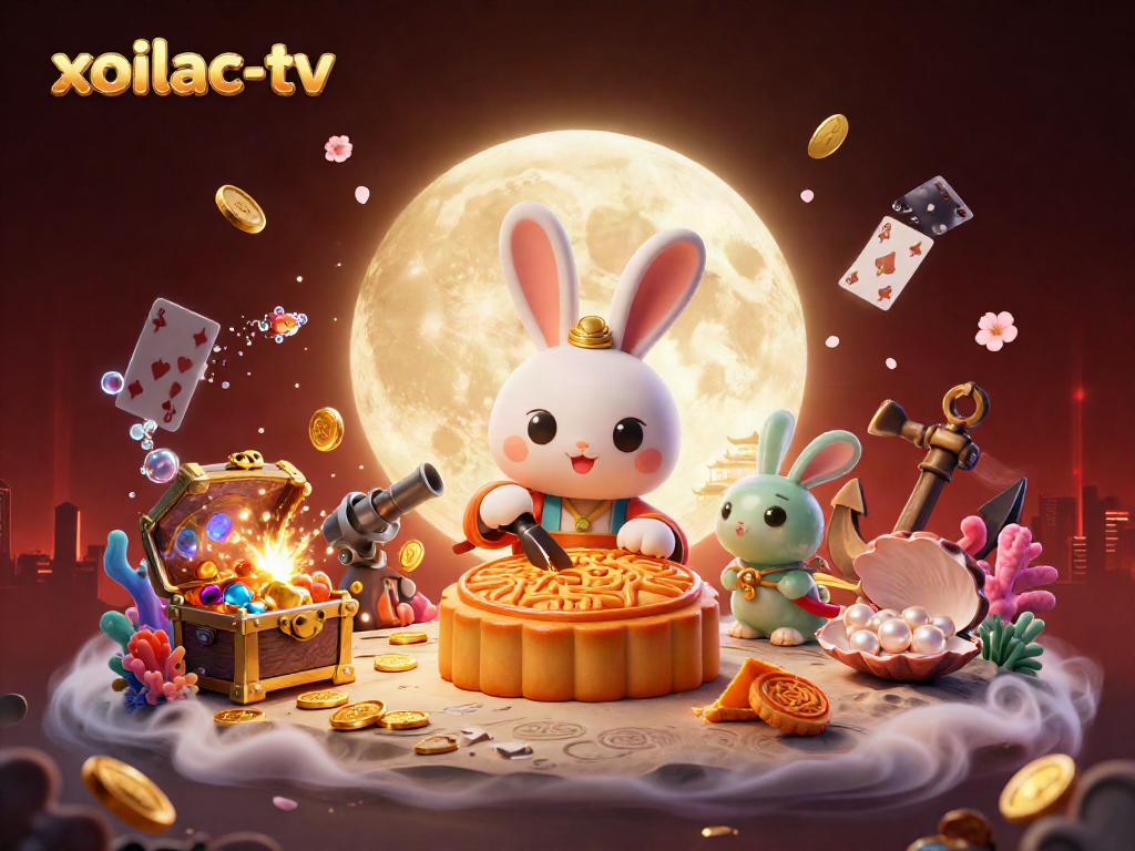 Experience thrilling moments with xoilac-tv in a vibrant 3D scene filled with gaming elements and characters.