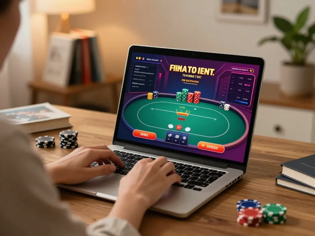 Engaging gaming scene at https://nhatvip1.jp.net/, showcasing vibrant poker action and strategy at home.