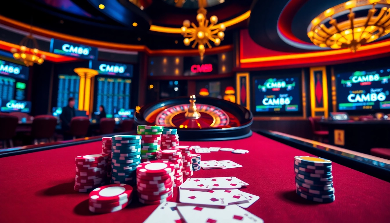 CM88 gamblers enjoying a thrilling experience at a luxury casino table featuring poker chips and a roulette wheel.