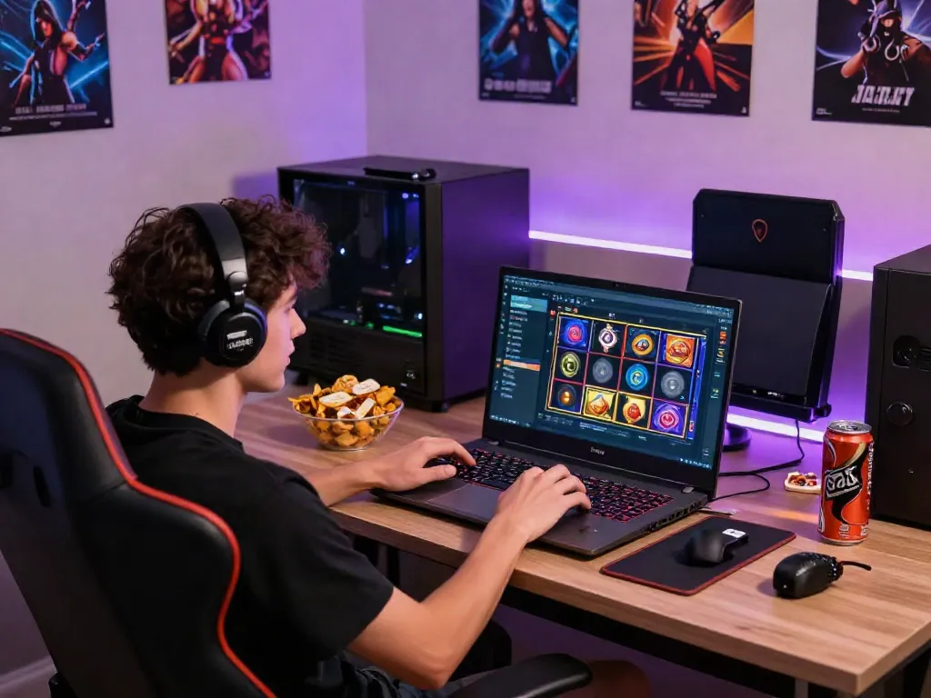 Engaged gamer experiencing DA88 online slots in a modern home setup.