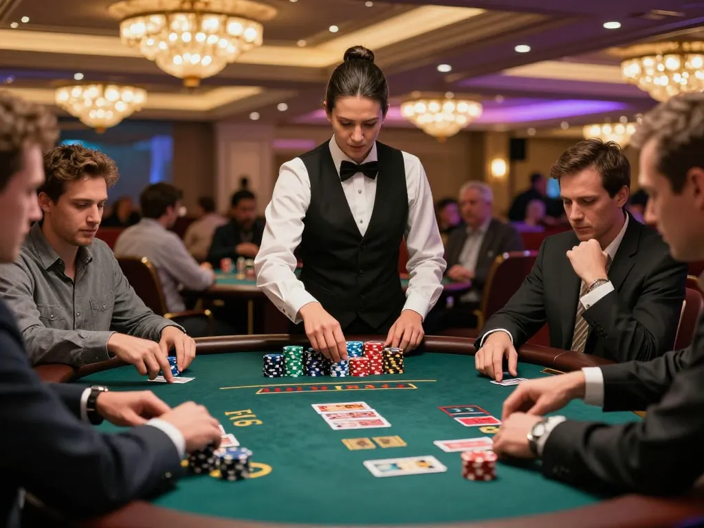 Players enjoy strategic blackjack gameplay at the 789win casino, with colorful chips and intense atmosphere.