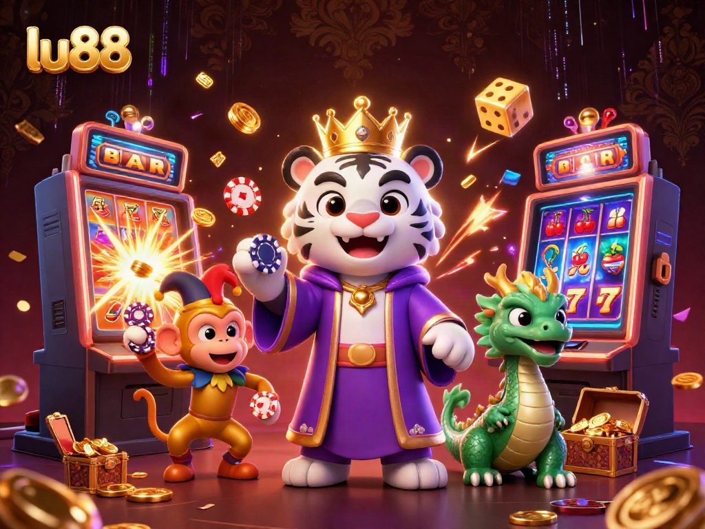 Experience the excitement of lu88 as the white tiger and golden monkey engage in thrilling casino fun.