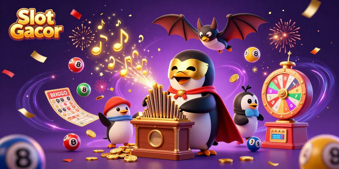 Experience Slot Gacor with colorful elements in a dynamic, celebratory online casino scene.