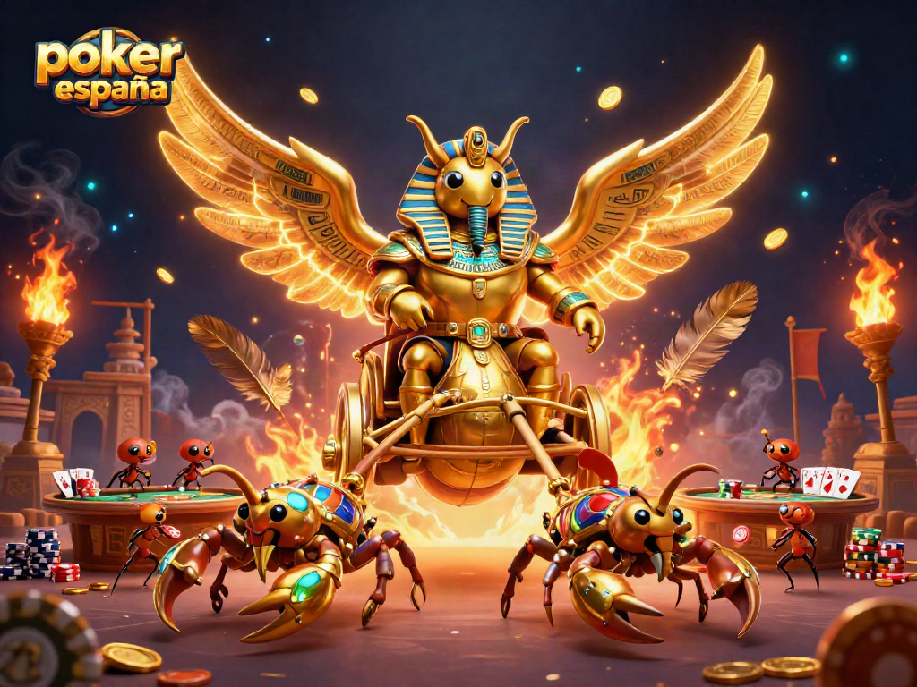 Juego de póker online en España con personajes y elementos temáticos en una escena dinámica.