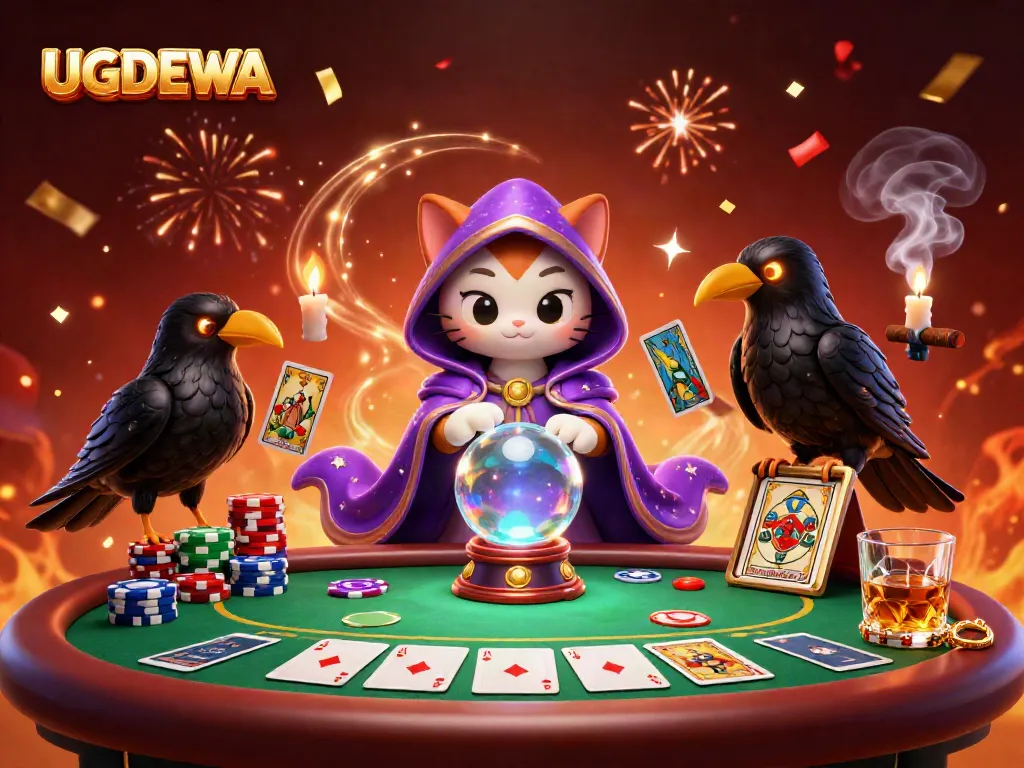 Engage in thrilling gameplay with UGDEWA at a vibrant poker table under festive lights.