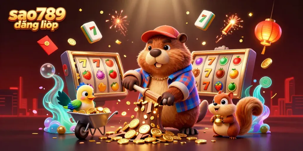 Experience the thrill of sao789 đăng nhập with dynamic gaming elements in a vibrant casino-themed illustration.