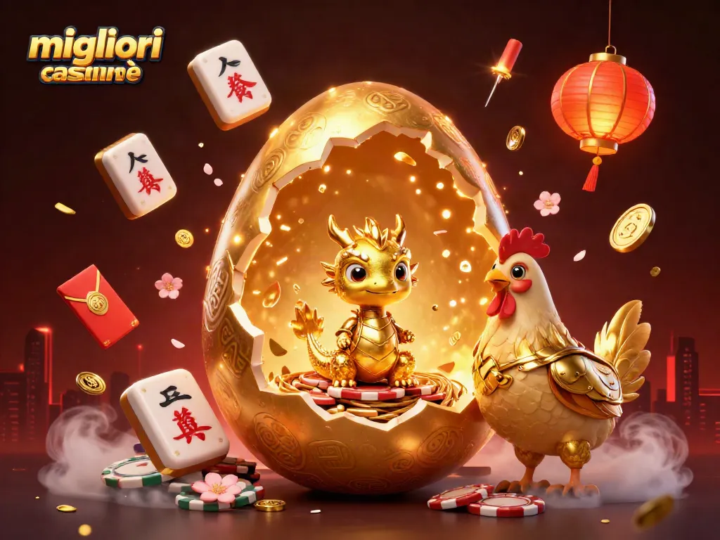 Gioca nei migliori casinò online con dragonetti d'oro e fiches, un'illustrazione fantastica.