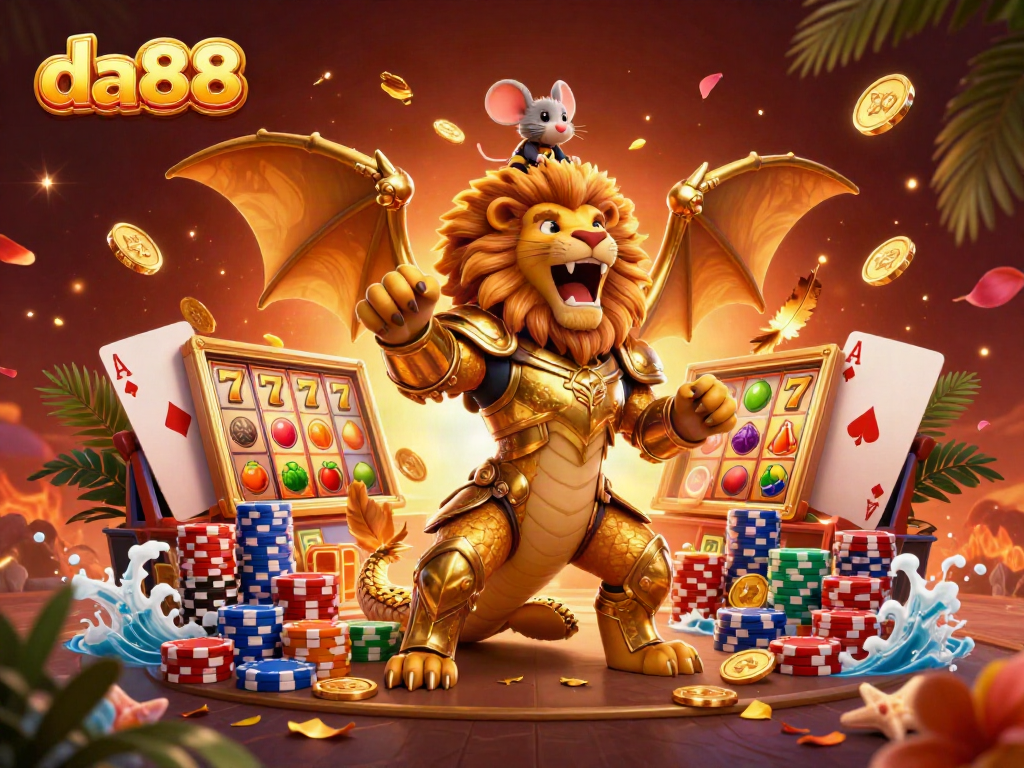 Experience thrilling gameplay at da88 with a vibrant 3D casino scene featuring rich slot elements.