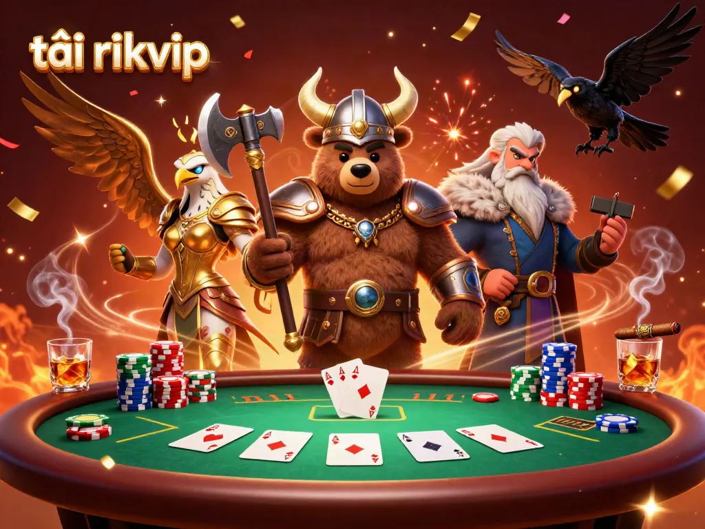 Engage in thrilling gaming experiences with tải rikvip on a dynamic gaming platform featuring a Viking and Valkyrie.