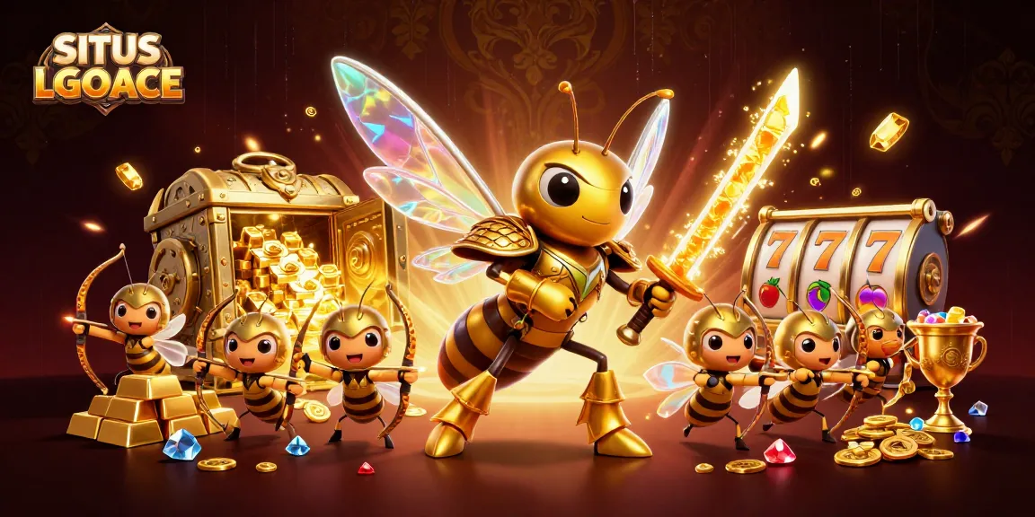 SITUS LGOACE reveals thrilling moments with a hornet warrior and treasure in this dynamic casino illustration.