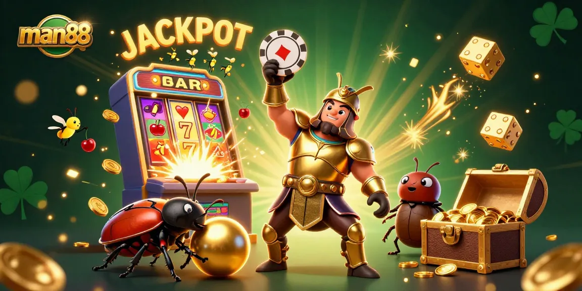 Celebrate wins with man88 in a vibrant 3D casino scene featuring a jackpot explosion.