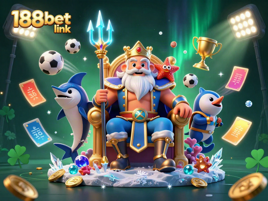 Experience the excitement of betting with 188bet link illustrated by Neptune and sports action.