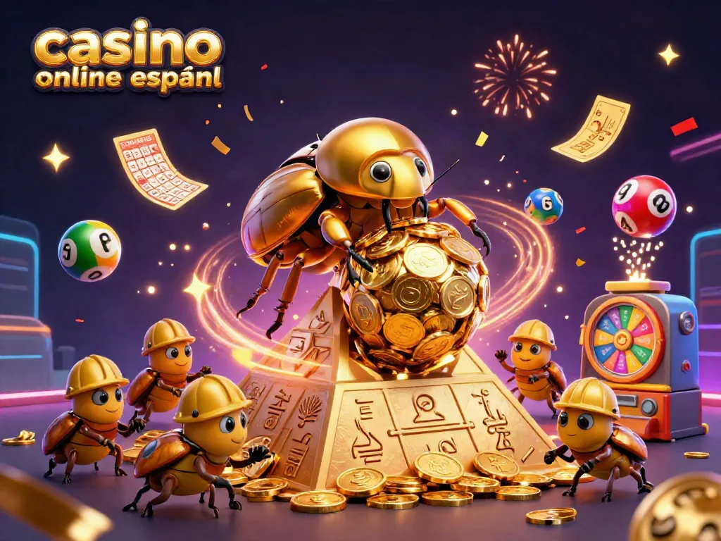 Juega en un casino online español con la fortuna de un escarabajo dorado y símbolos de casino.