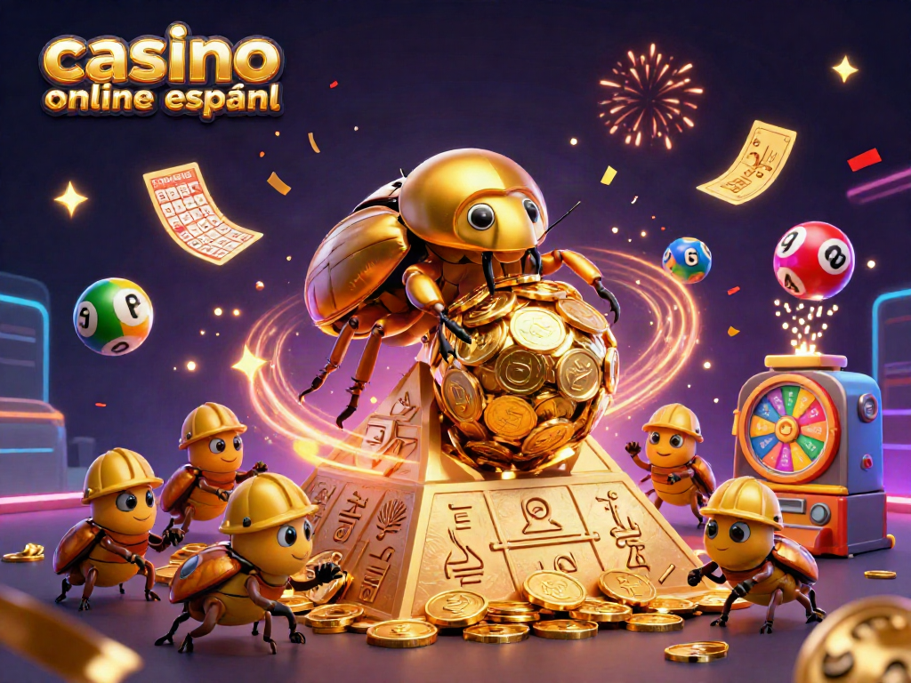 Juega en un casino online español con la fortuna de un escarabajo dorado y símbolos de casino.