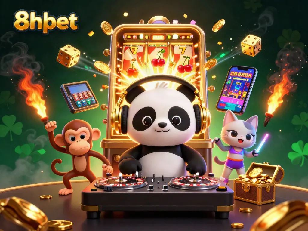 Experience vibrant casino fun with 8xbet's characters dancing around a jackpot explosion.