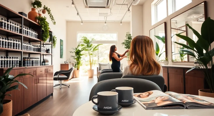 Stylish hair salon in San Diego showcasing expert hairstyling services and Aveda products.