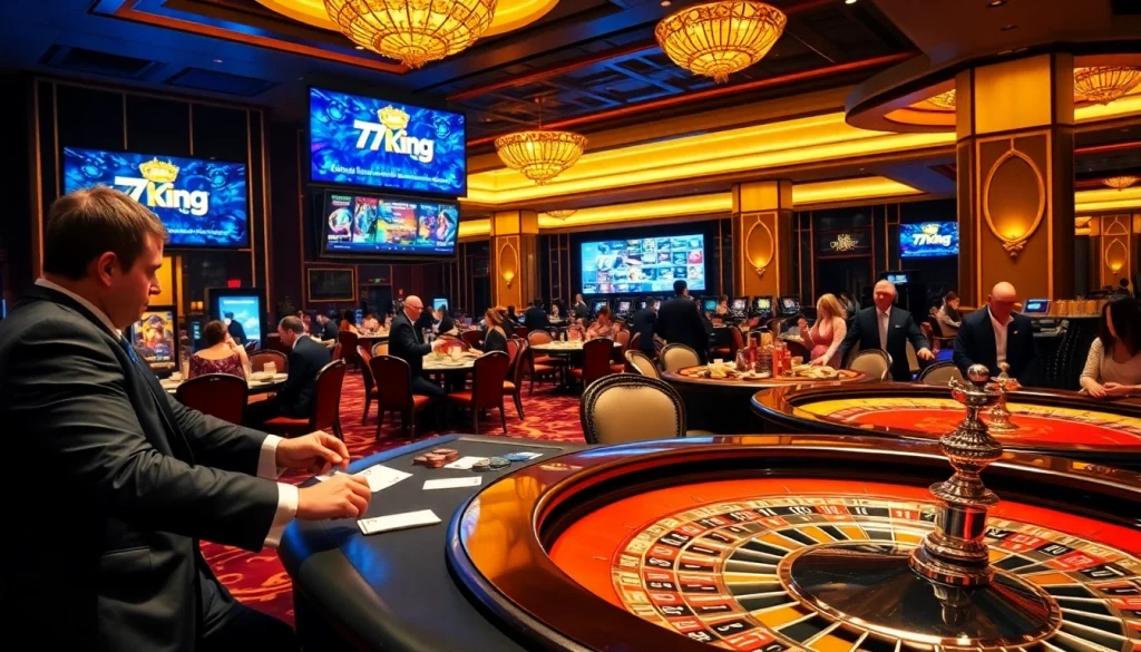 Experience luxury gaming with 79king's vibrant casino atmosphere featuring poker tables and roulette.