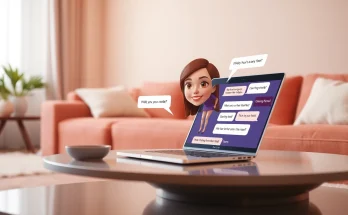 Engaging porn chat ai interface with a digital character in a modern living room, promoting interactive experiences.