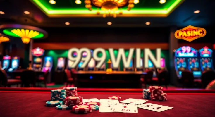 Experience high-stakes excitement at 99WIN's luxurious casino table with vibrant playing cards.