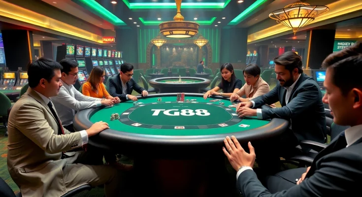 Experience the luxury of gambling at a TG88 poker table, capturing the thrill of the game.