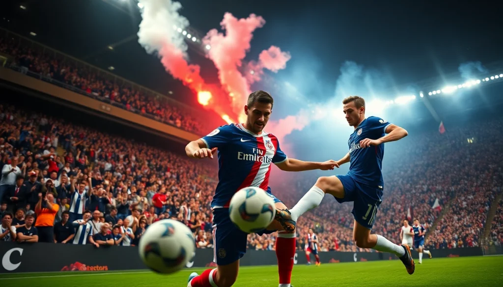 Ligue 1 soccer match capturing the thrilling atmosphere and player action in the vô địch giải quốc gia pháp.