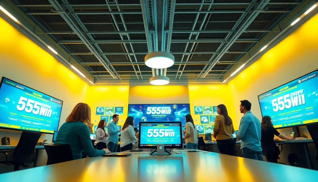 Dynamic workspace showcasing the 555win app, highlighting innovation in online gaming.