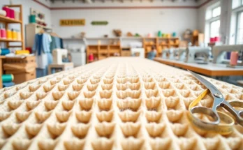 Wafeldoek met unieke textuur en kleur in een heldere werkplaats voor textiel.