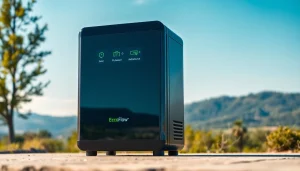 EcoFlow power station efficiently powering devices in a tranquil outdoor setting.