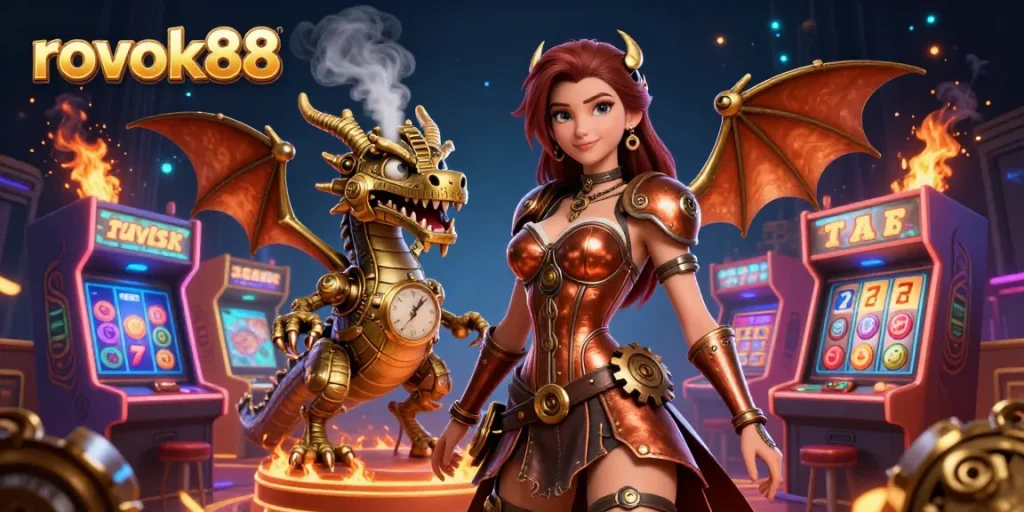 Engage with rokok88 as you spin the reels in a vibrant casino scene filled with energy and excitement.