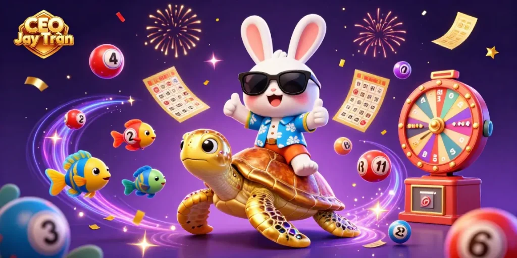 Experience the thrill of gaming with CEO Jay Trần in this vibrant 3D casino scene.