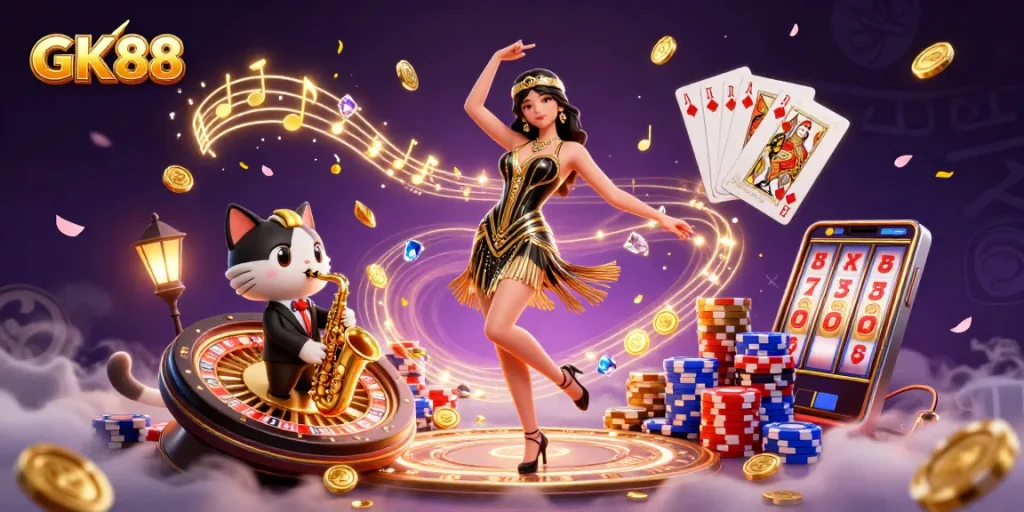 Experience the excitement of GK88 casino with vibrant characters and dynamic gaming elements.