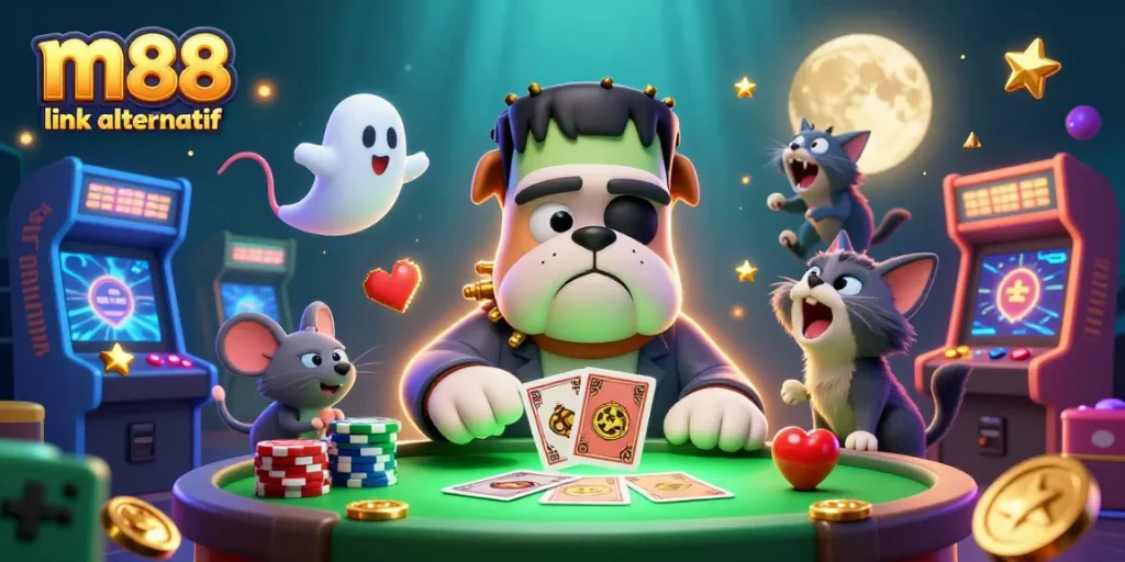 Engage with m88 link alternatif through thrilling 3D casino-themed games featuring whimsical characters and vibrant colors.