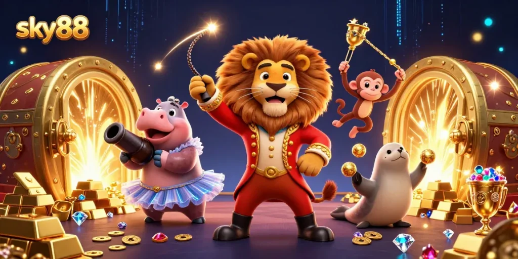 Experience exciting gameplay at sky88 with captivating casino characters and dazzling treasures.