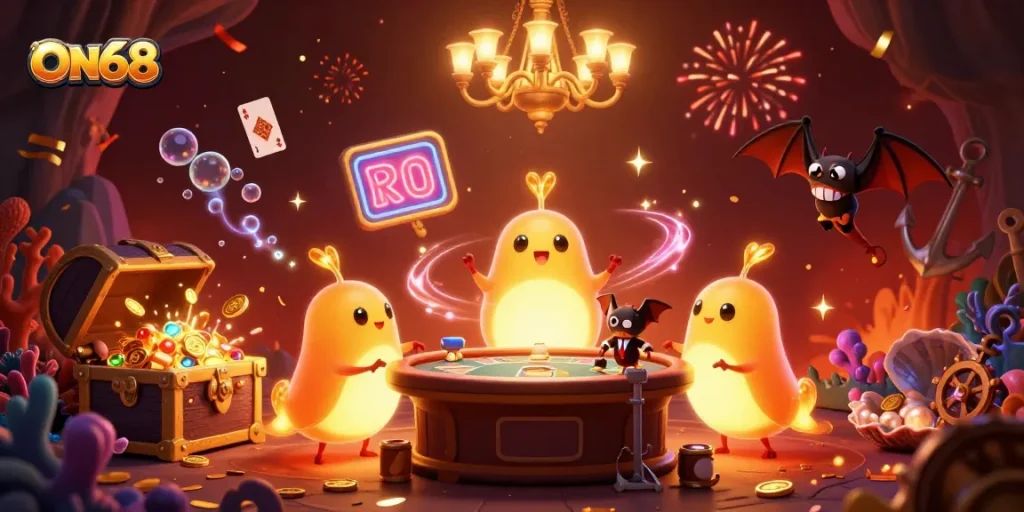 Experience exciting gameplay at ON68 with vibrant casino elements and glowing characters.